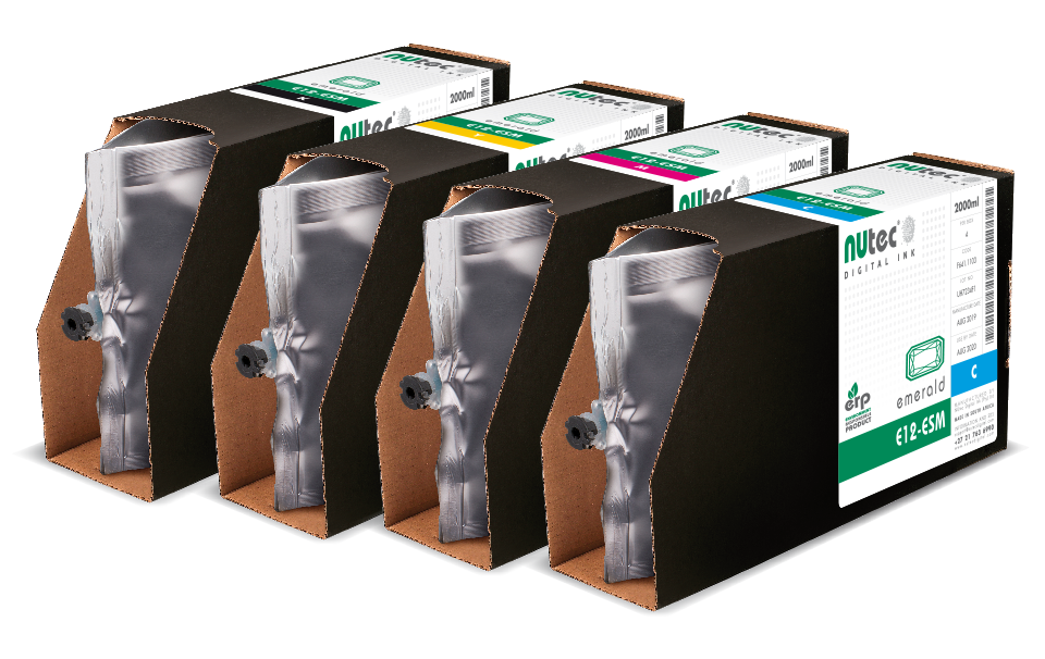 NUtec E12-ESM 2000ml ink cartridge for Fujifilm Dimatix printheads at FESPA Africa exhibition, digital ink range for signage and printing applications