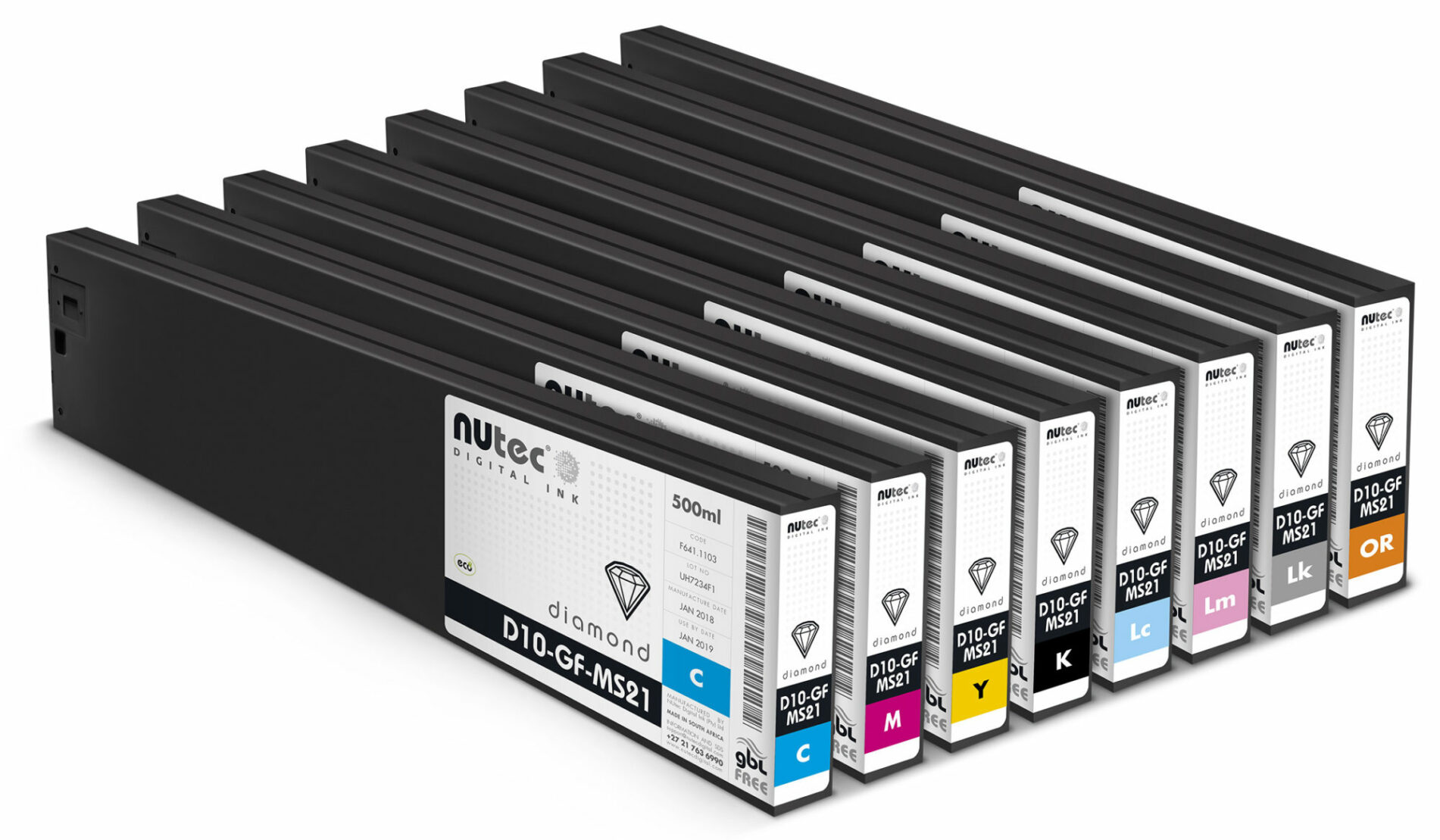 NUtec Digital Ink D10-GF-MS21 500ml CMYKLcLmLkOr ink cartridge set for Mimaki SS21 printing