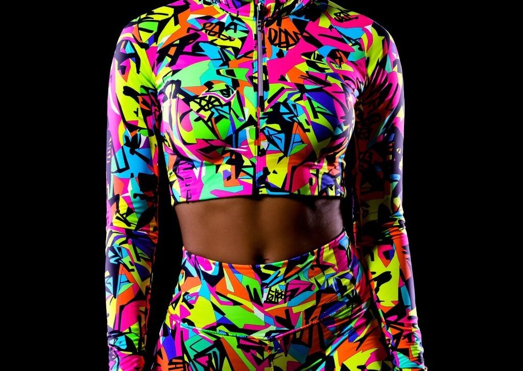 Bright, colorful sportswear printed with NUtec Digital Ink's water-based fluorescent inks for digital printing applications.