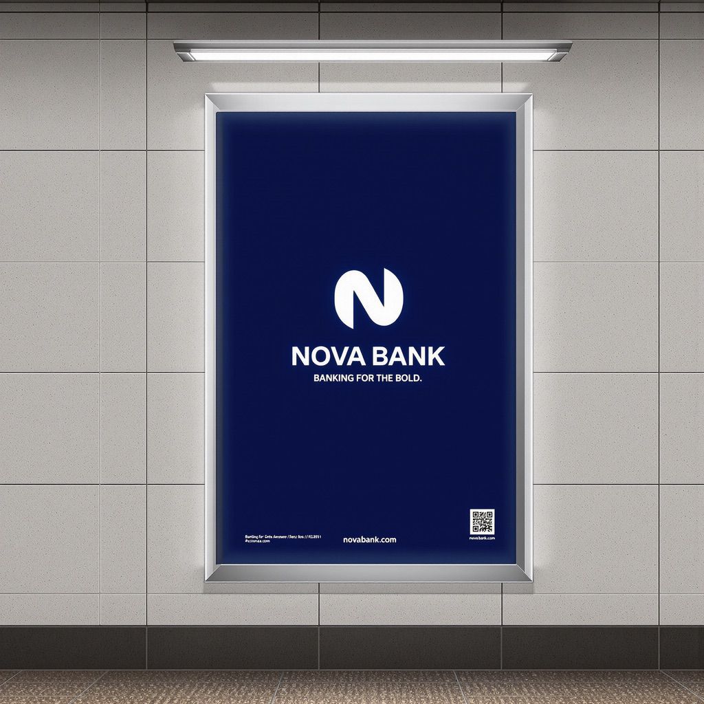 NUtec street poster printing inks showcased on a white wall with blue background and a bank logo.
