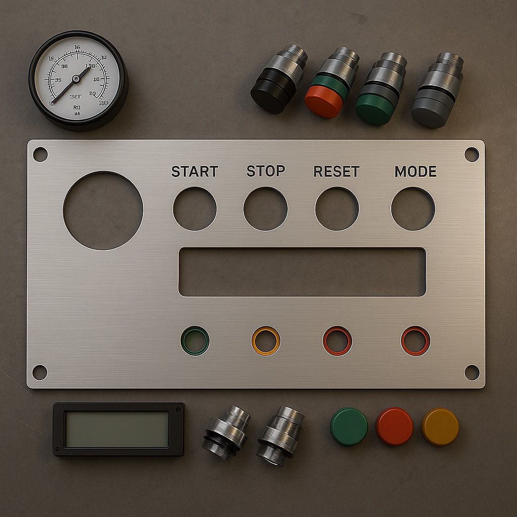 Industrial control panel with NUtec UV-Cured Hybrid inks on aluminium, showcasing durable industrial panel digital ink.