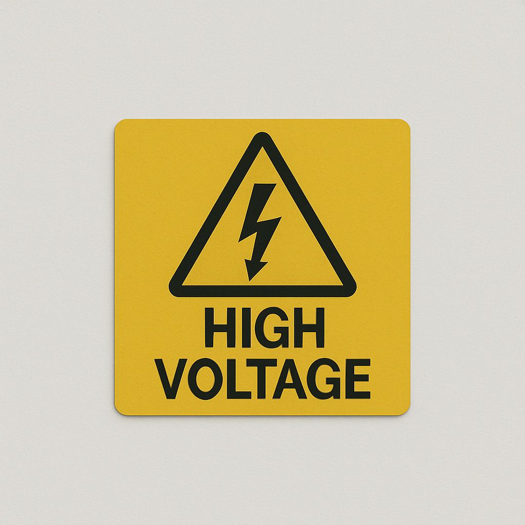 NUtec Safety Sign Printing Inks on UV-Cured inks; yellow warning sign with high voltage symbol