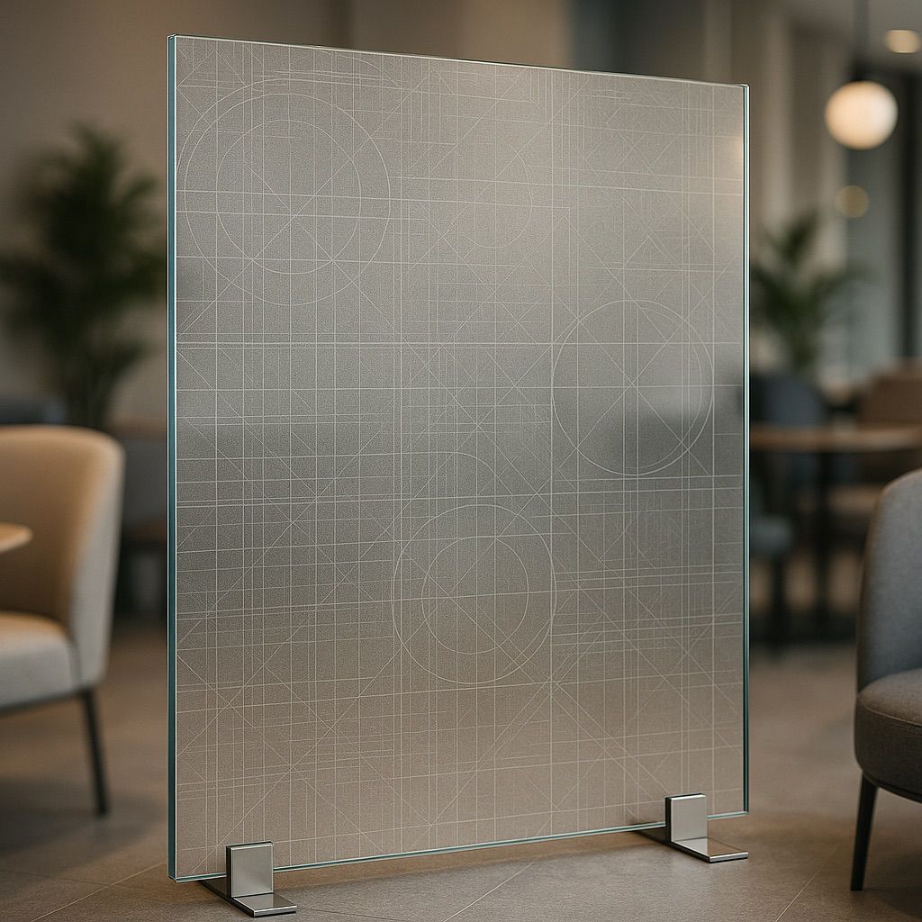 NUtec digital ink decorative partitions on tempered glass using UV-Cured inks for interiors