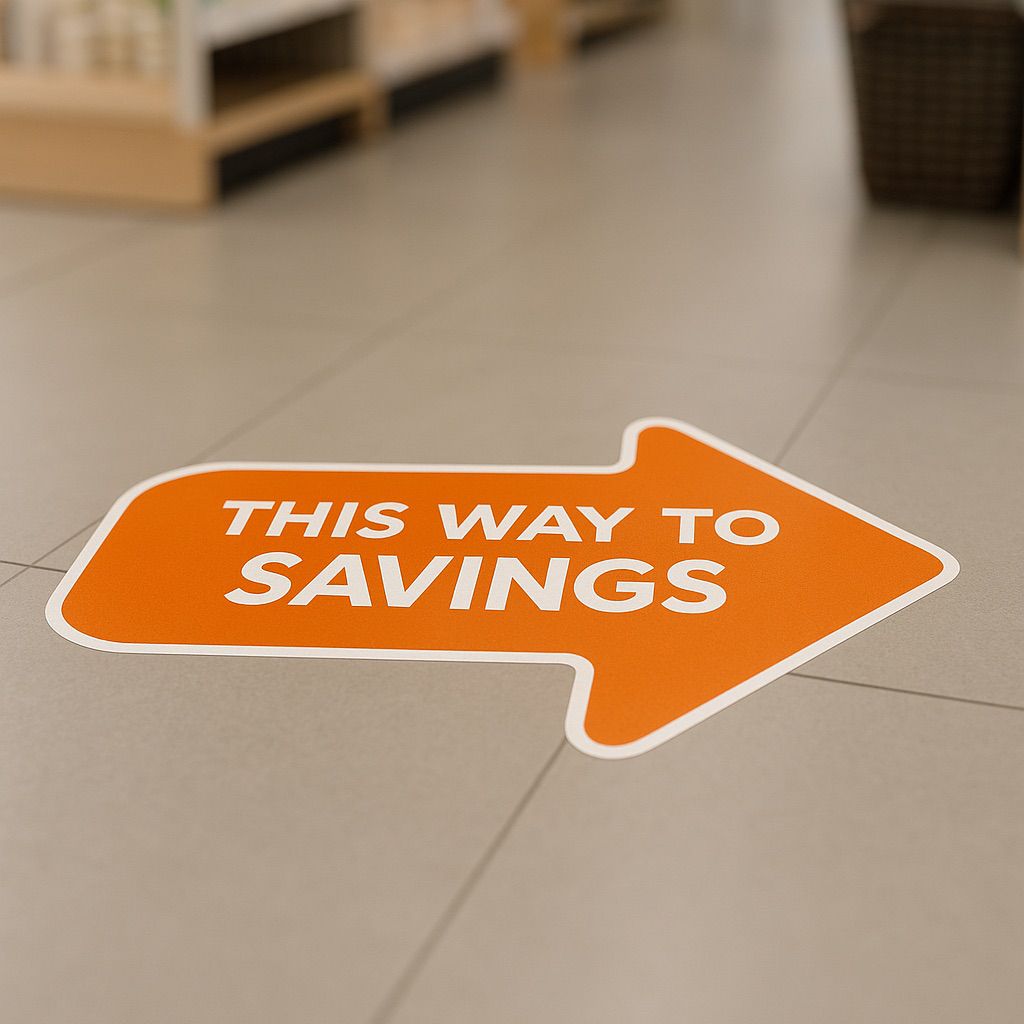 NUtec Floor Graphics Digital Ink on calendared vinyl using UV-Cured Hybrid inks for durable, vibrant retail floor graphics