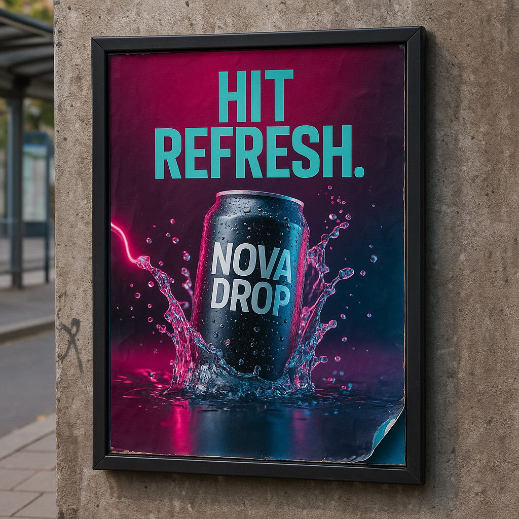 NUtec Retail Promotional Display Inks: bold poster on blueback paper with pink 'Hit Refresh' design