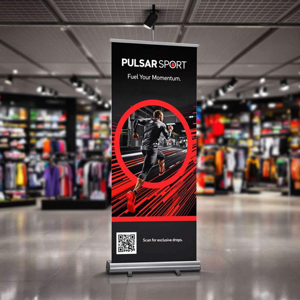 NUtec retail display digital inks on roll-up banner in clothing store