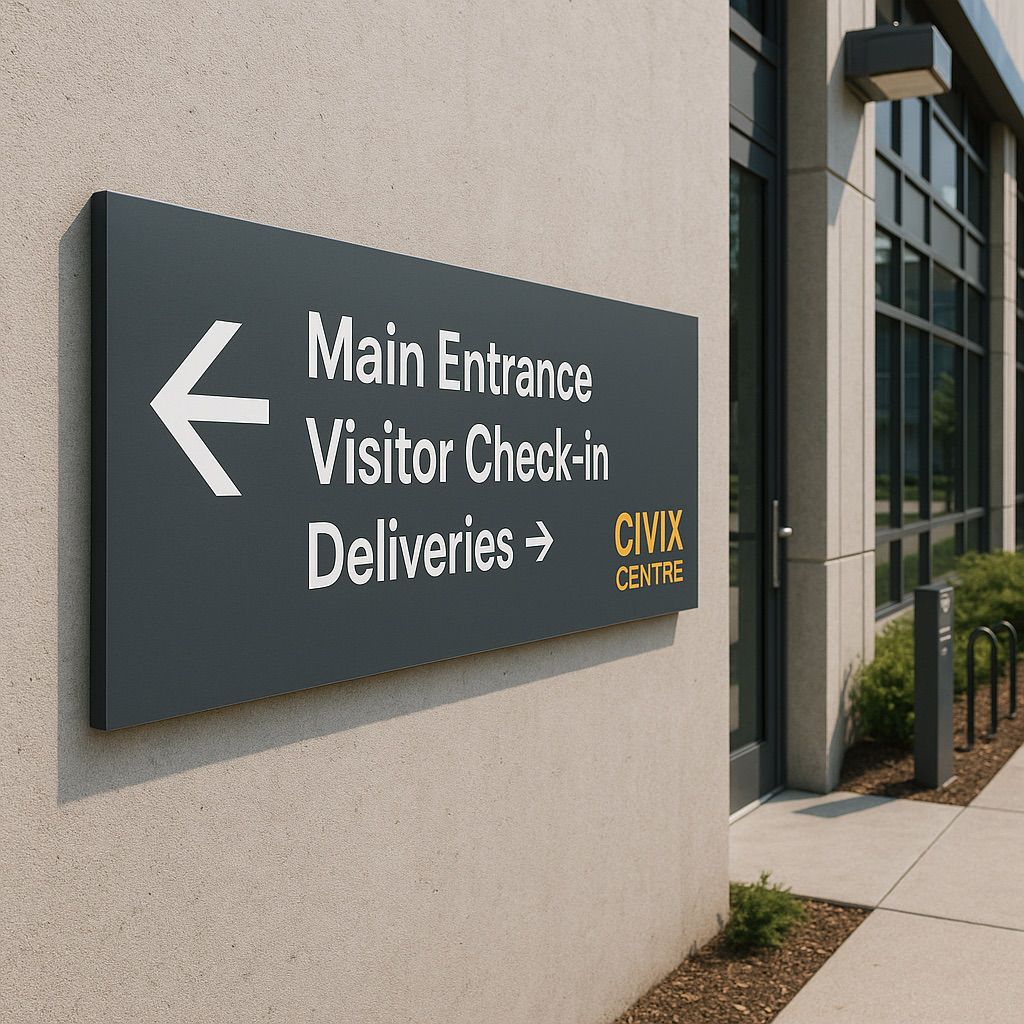 NUtec digital ink building signage on aluminium composite panels—durable, UV-cured color for outdoor signs