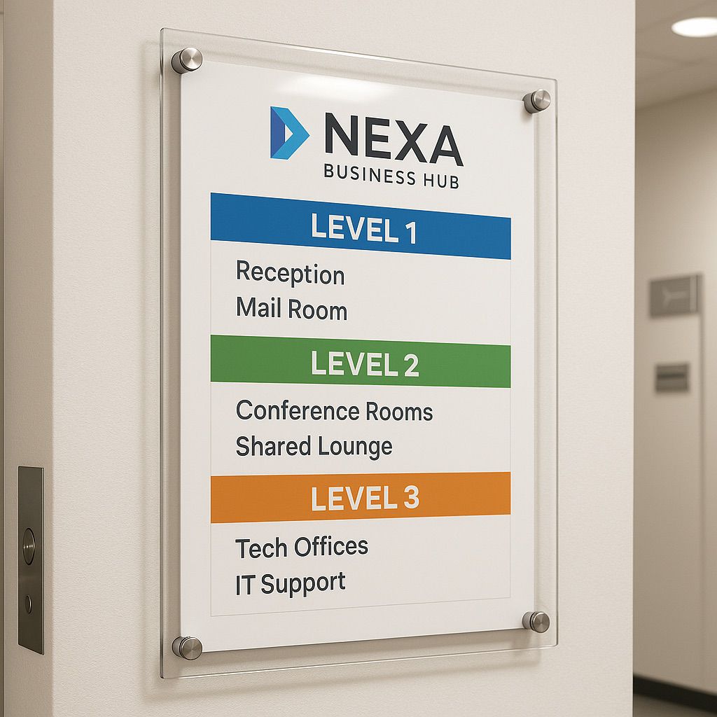 NUtec Digital Ink Sign Covers on polycarbonate for Nexa Business Hub signage (Wayfinding)