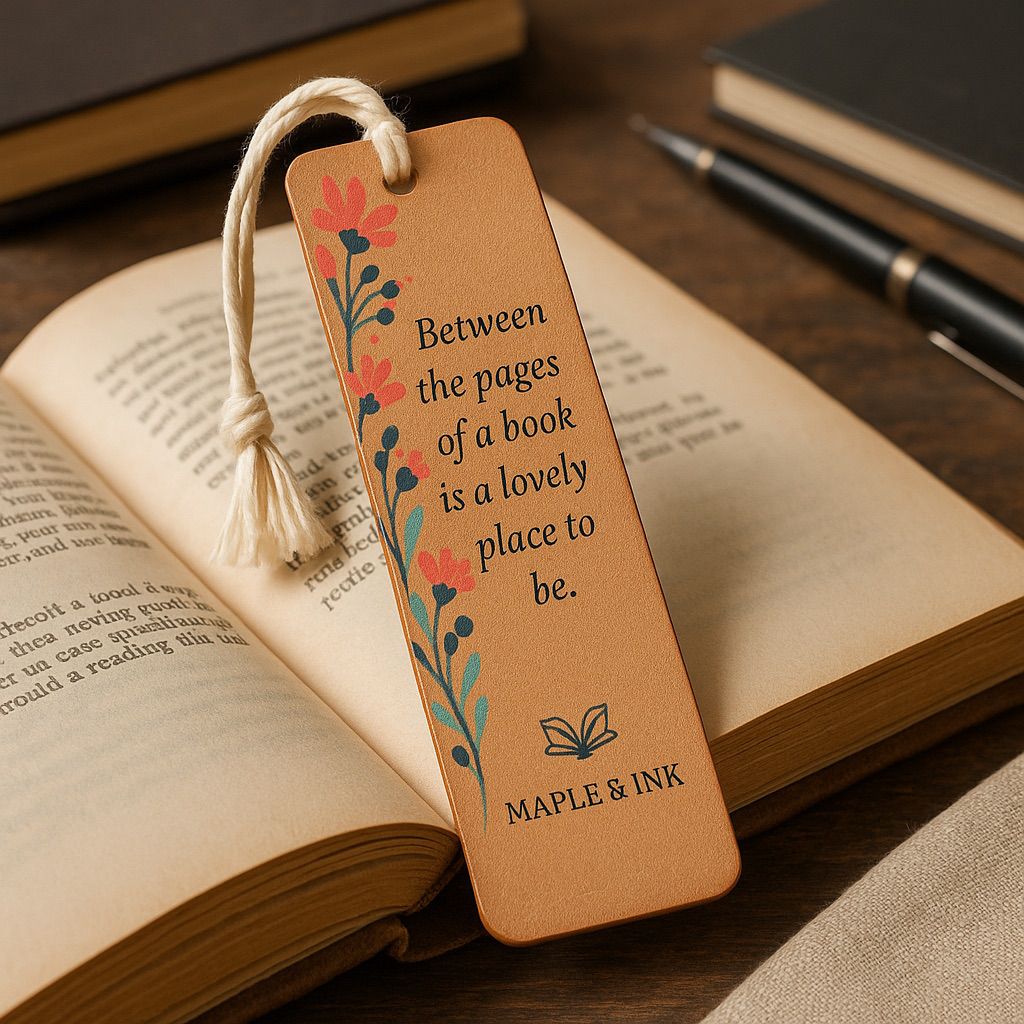 Luxury craft digital ink applied to a natural leather bookmark using NUtec UV-Cured inks.