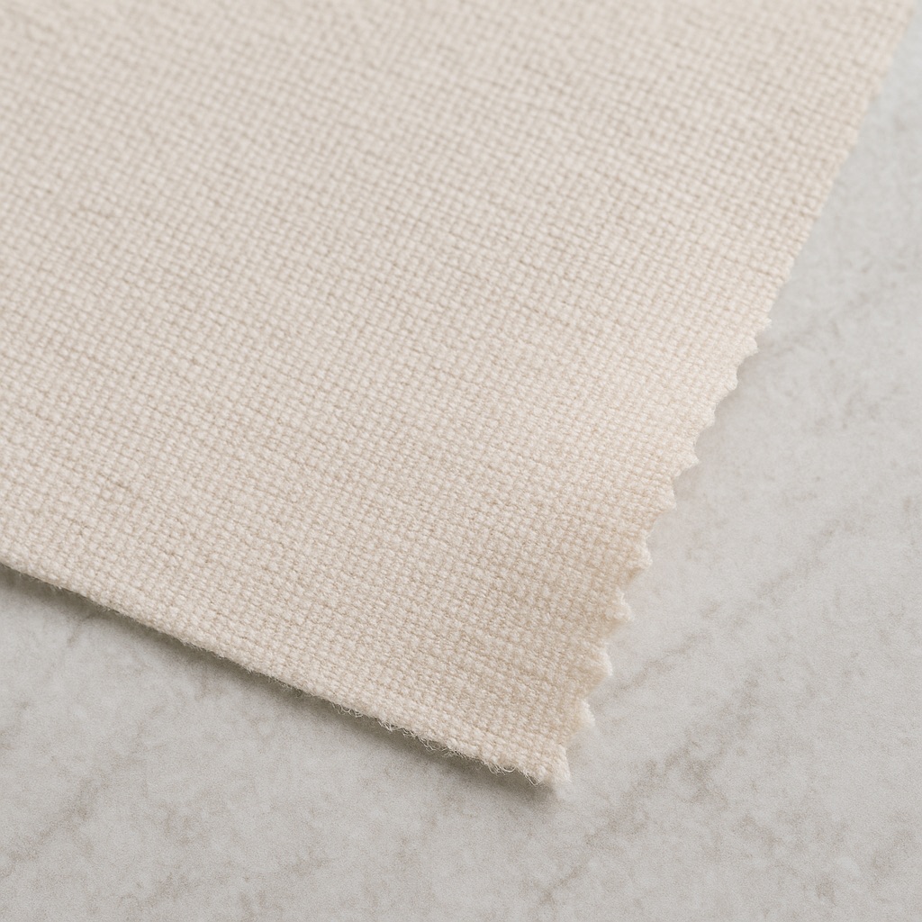 Close-up of beige polyester blend fabric, suitable for sublimation printing with NUtec Digital Ink's dye-sublimation inks.