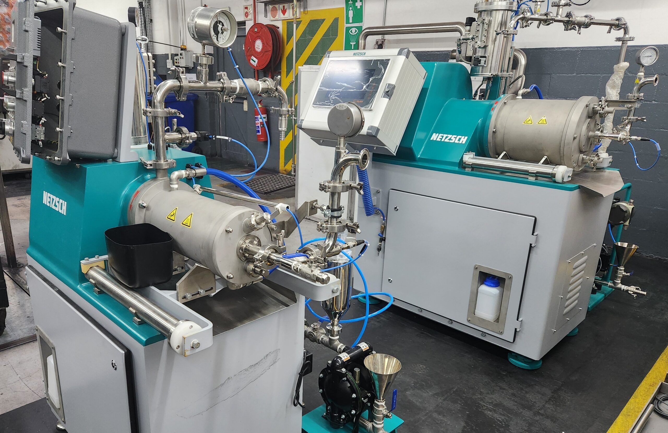 Industrial GMP certification process for NUtec Digital Ink's printing inks, featuring advanced machinery and laboratory equipment
