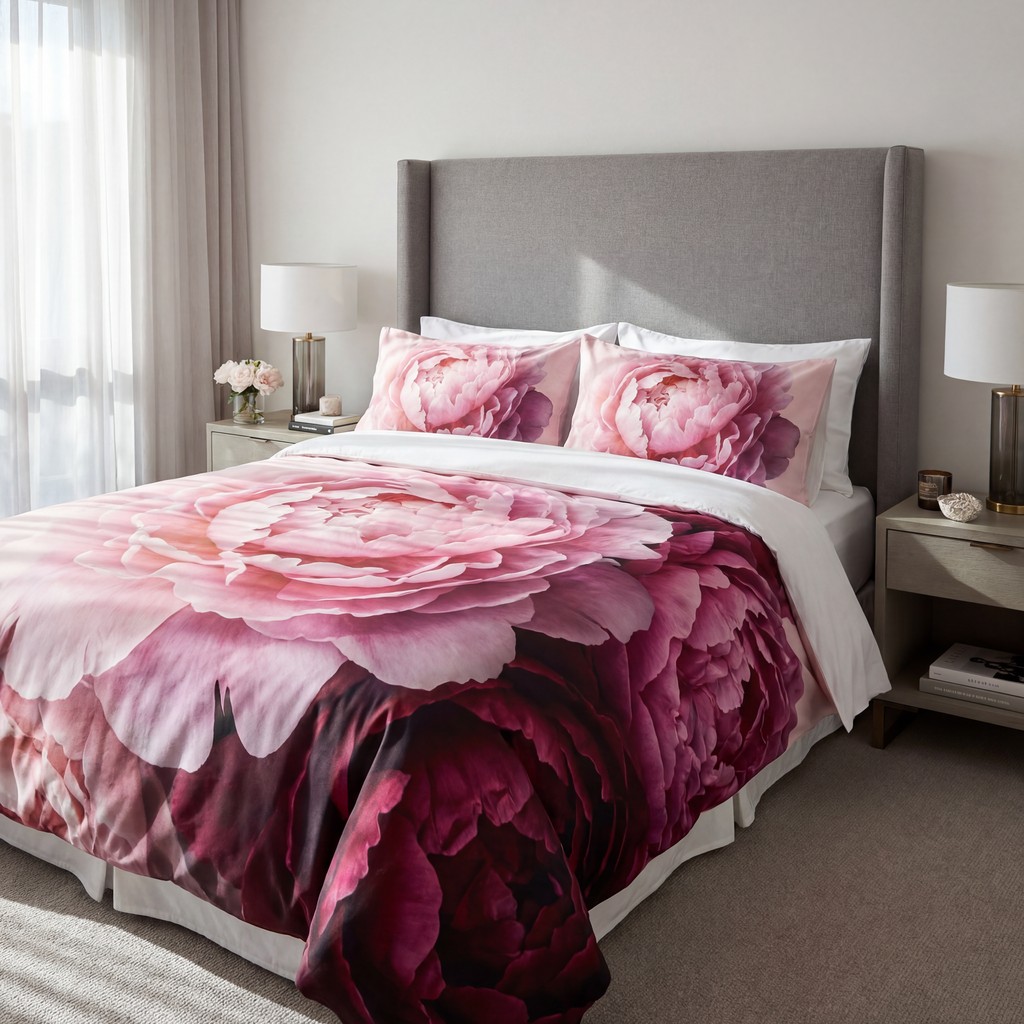 NUtec dye-sublimation inks bedding showcased on a vibrant modern duvet in a bedroom.