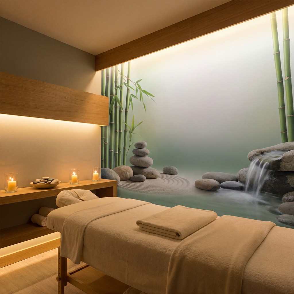 Spa Wellness Mural Inks by NUtec: tranquil spa mural printed with Eco-solvent inks on polymeric vinyl