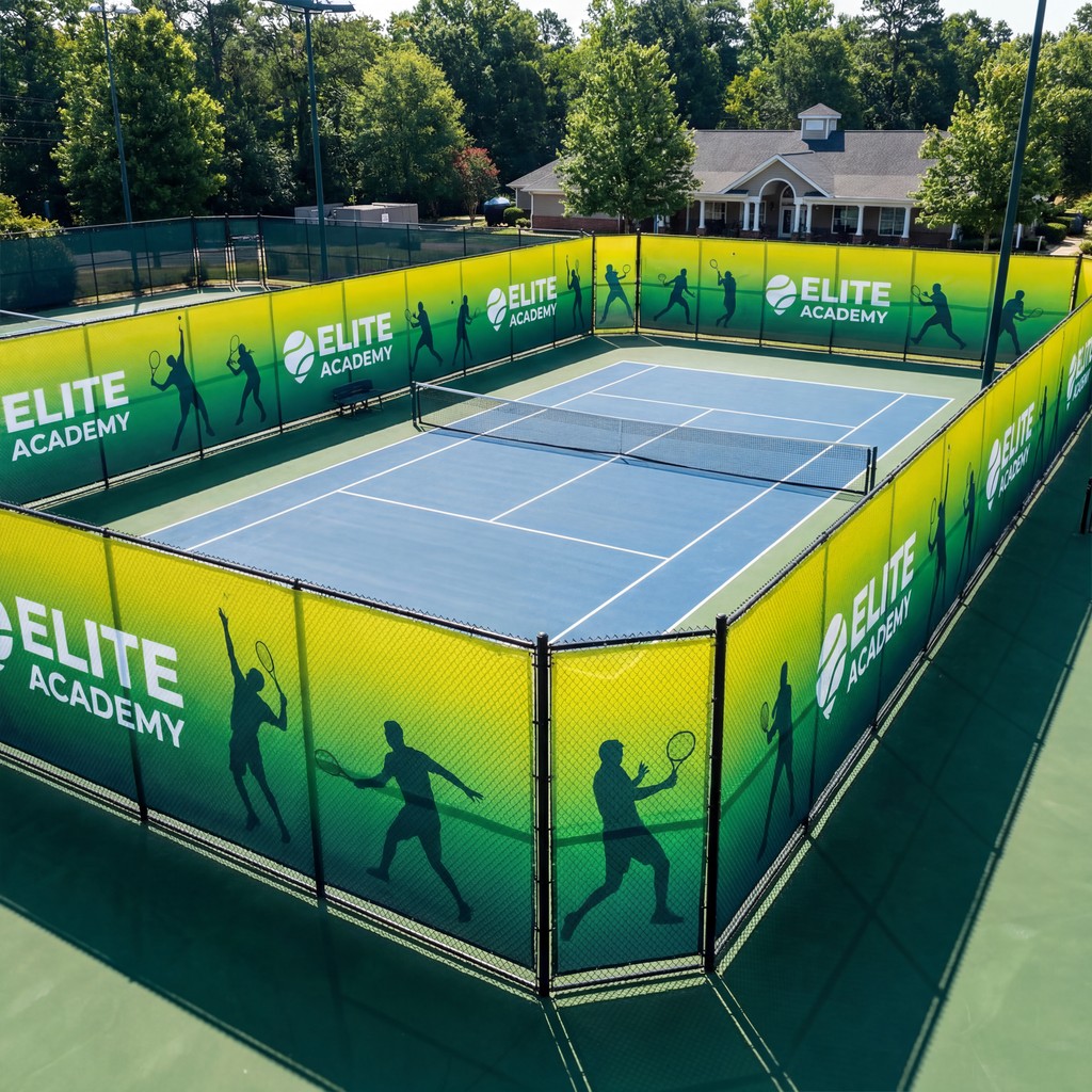 NUtec Eco-Solvent inks on PVC mesh windscreen for tennis courts — sports windscreen printing inks