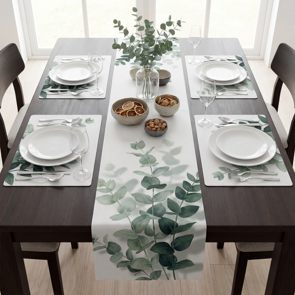 NUtec dye-sublimation inks table linens: custom printed table runners and placemats on polyester for hospitality.