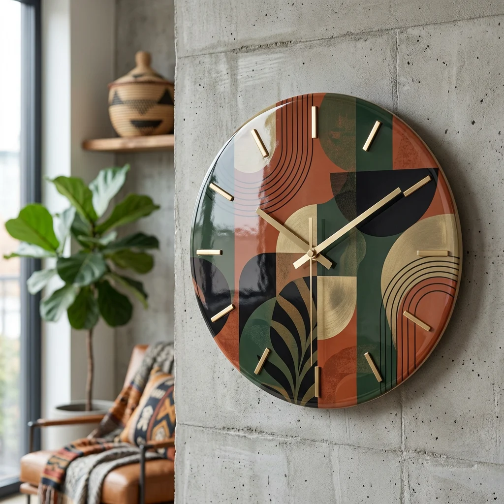 Decorative ceramic clock face printed with photographic imagery using NUtec Aquamarine dye-sublimation ink on coated ceramic for interior decor and promotional products