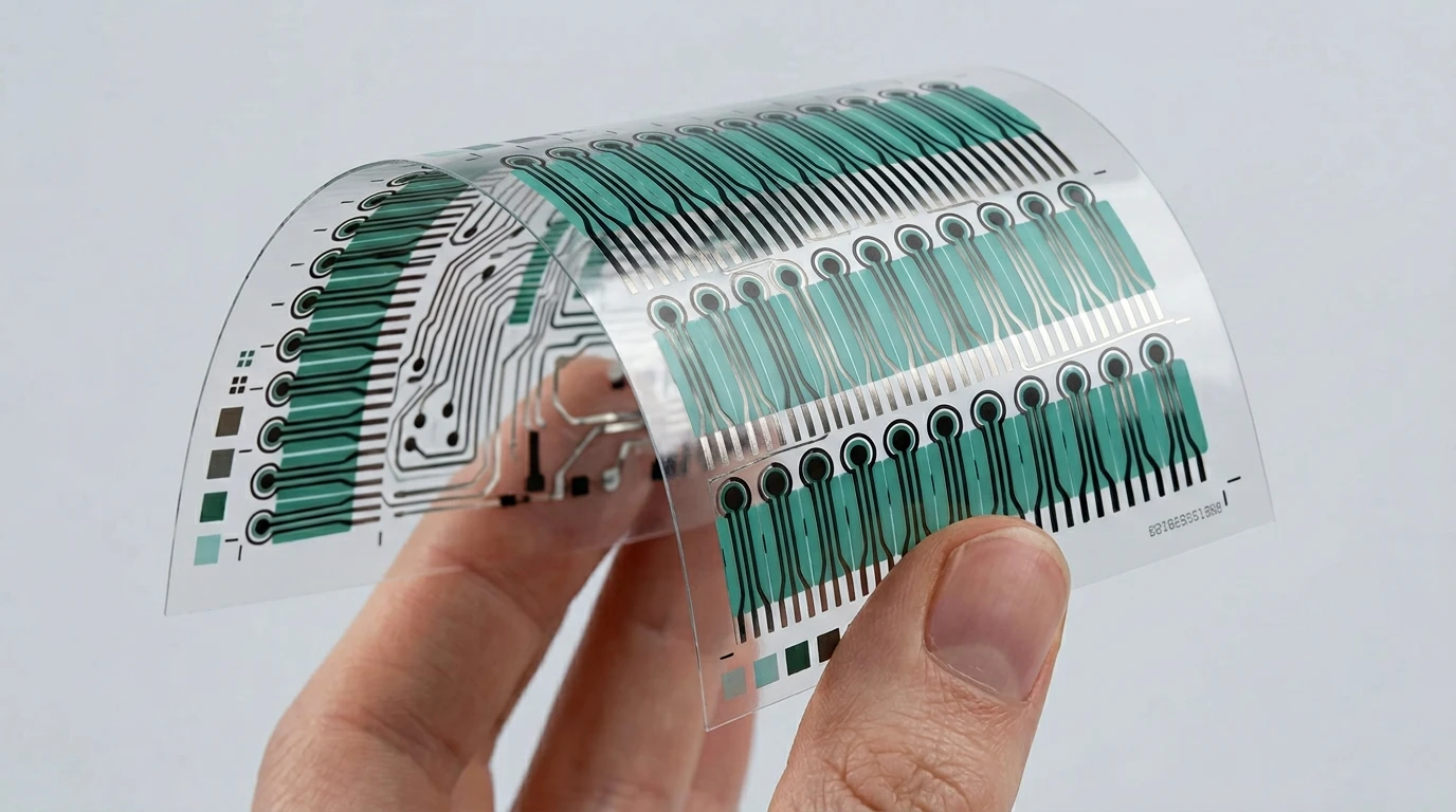 Printed electronics prototype on flexible substrate showcasing conductive ink patterns with NUtec Digital Ink's development in digital printing inks